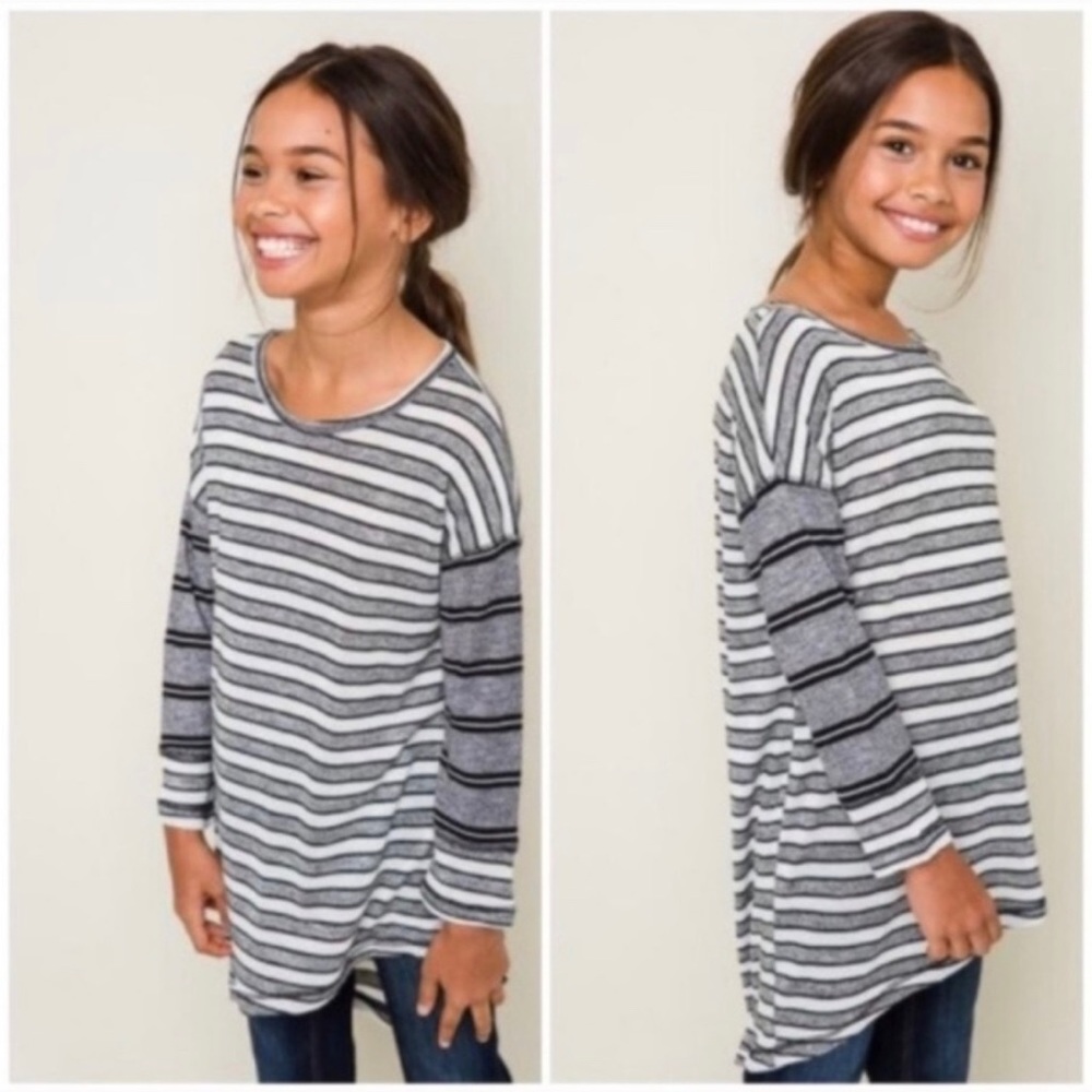 Hayden Grey White Black Stripe Top